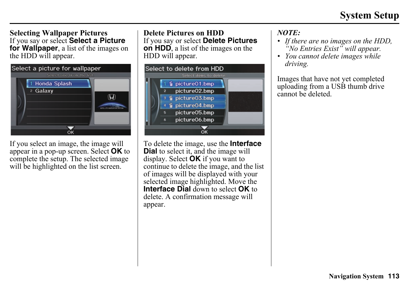 System setup | HONDA 2015 Pilot - Navigation Manual User Manual | Page 113 / 175