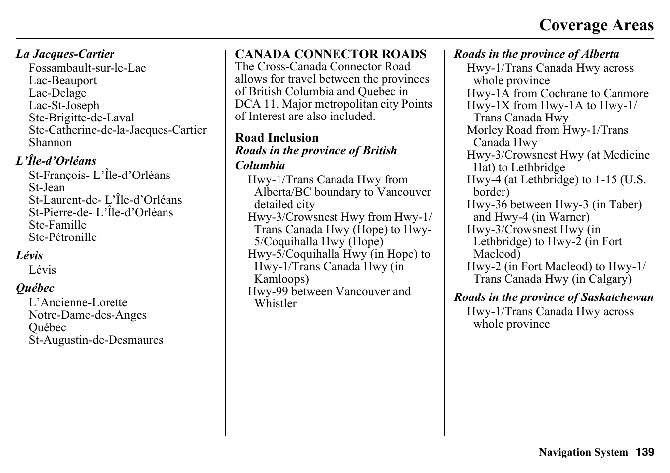 Coverage areas | HONDA 2015 Pilot - Navigation Manual User Manual | Page 139 / 175