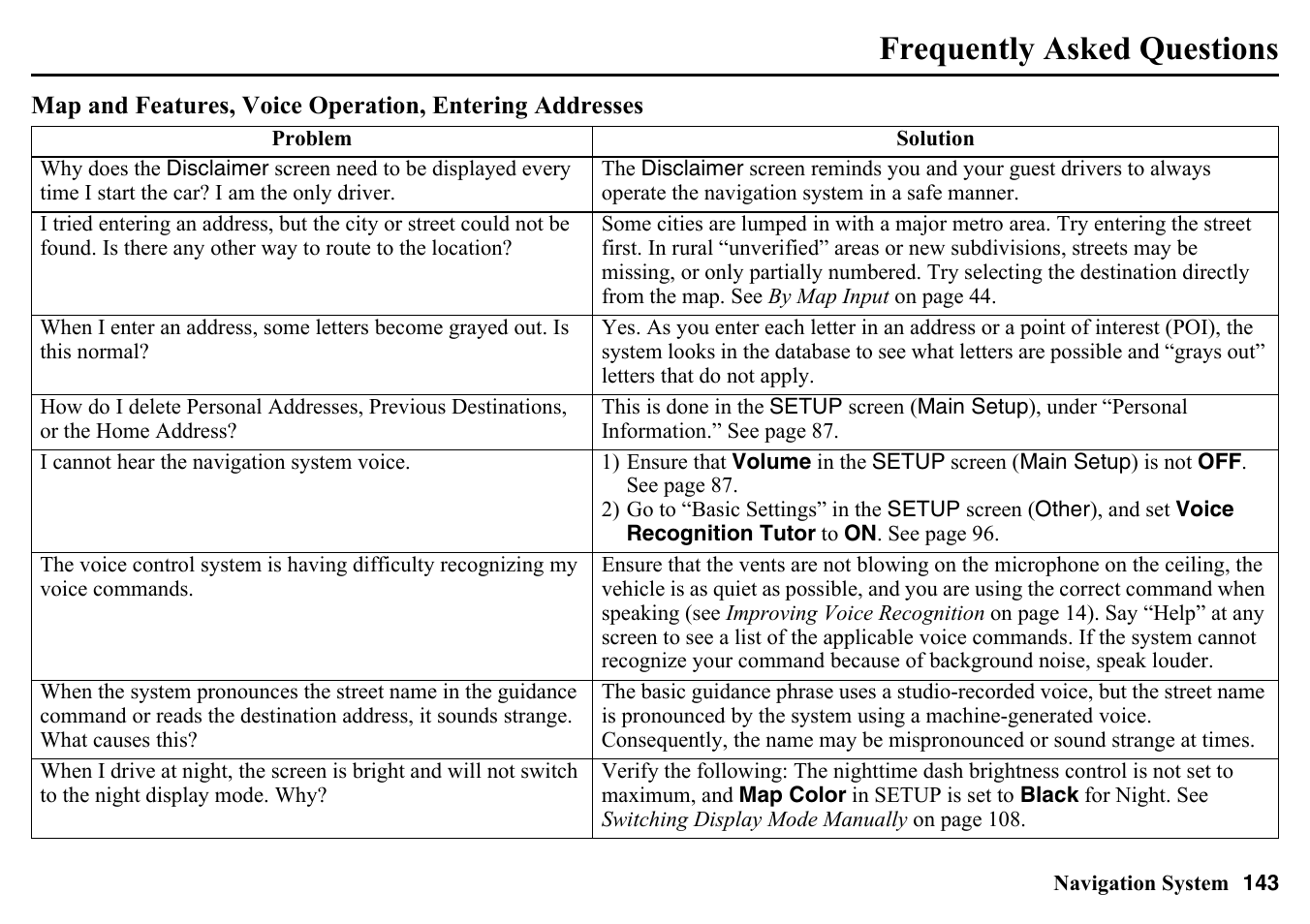 Frequently asked questions, Gps related errors, see, Frequently asked questions on | HONDA 2015 Pilot - Navigation Manual User Manual | Page 143 / 175