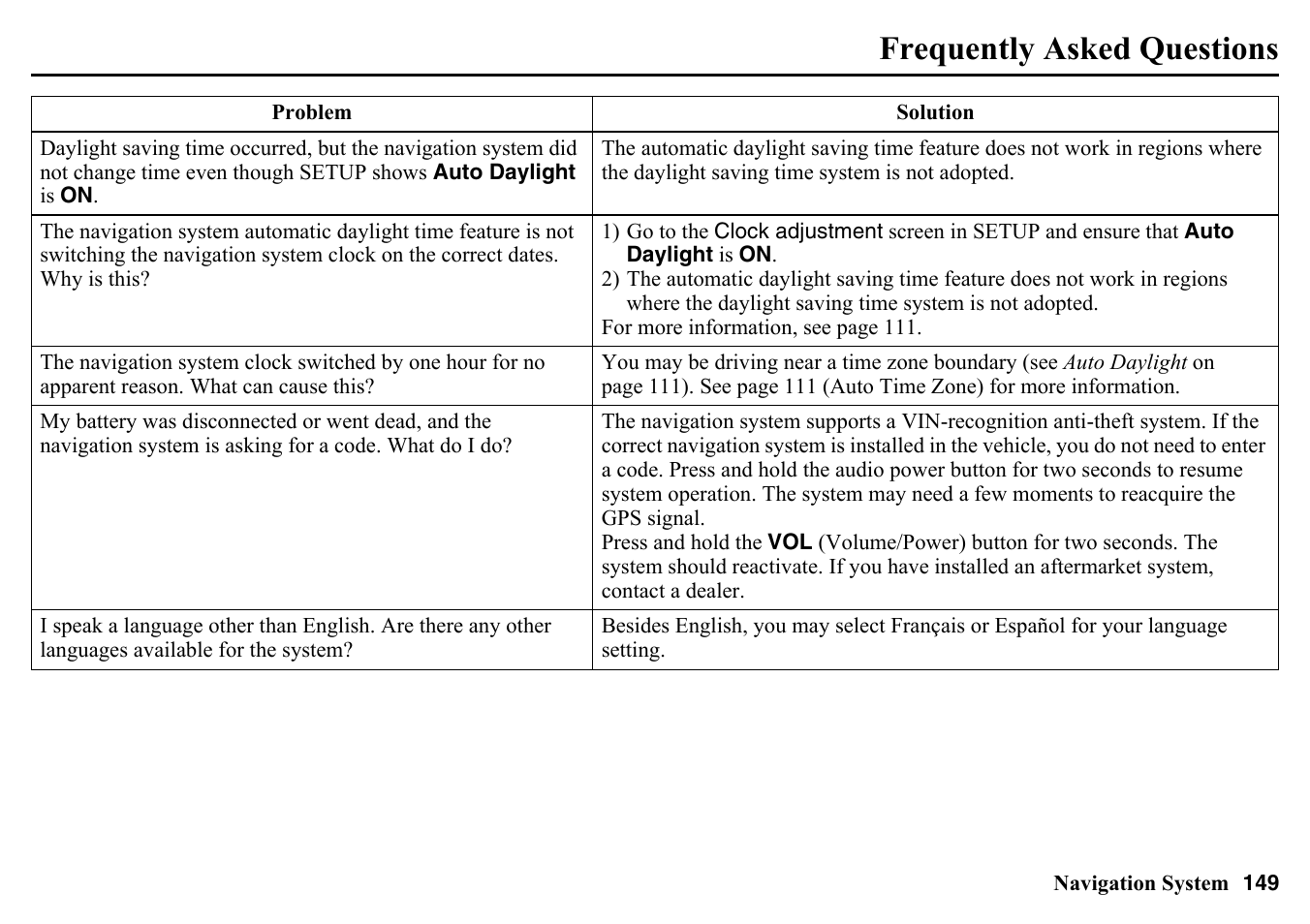 Frequently asked questions | HONDA 2015 Pilot - Navigation Manual User Manual | Page 149 / 175