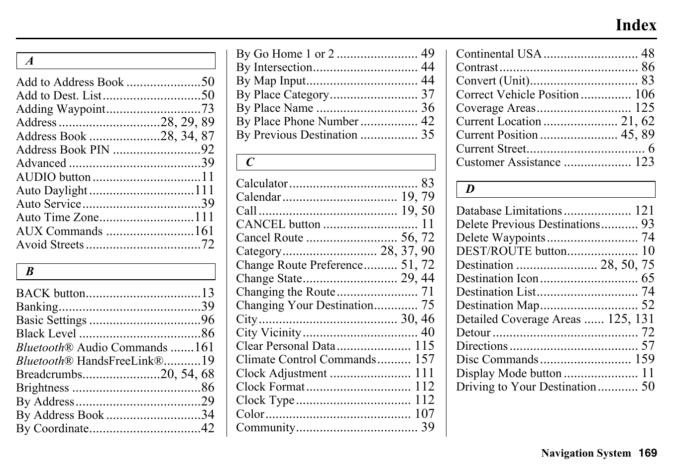 Index | HONDA 2015 Pilot - Navigation Manual User Manual | Page 169 / 175