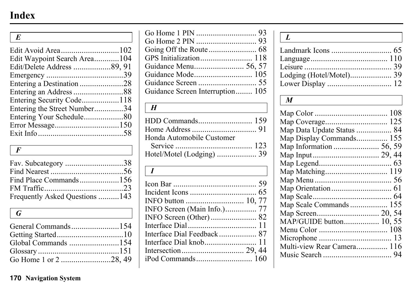 Index | HONDA 2015 Pilot - Navigation Manual User Manual | Page 170 / 175