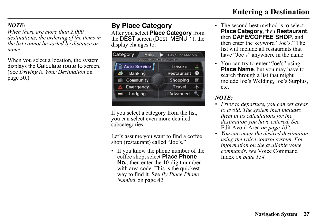 By place category, Entering a destination | HONDA 2015 Pilot - Navigation Manual User Manual | Page 37 / 175