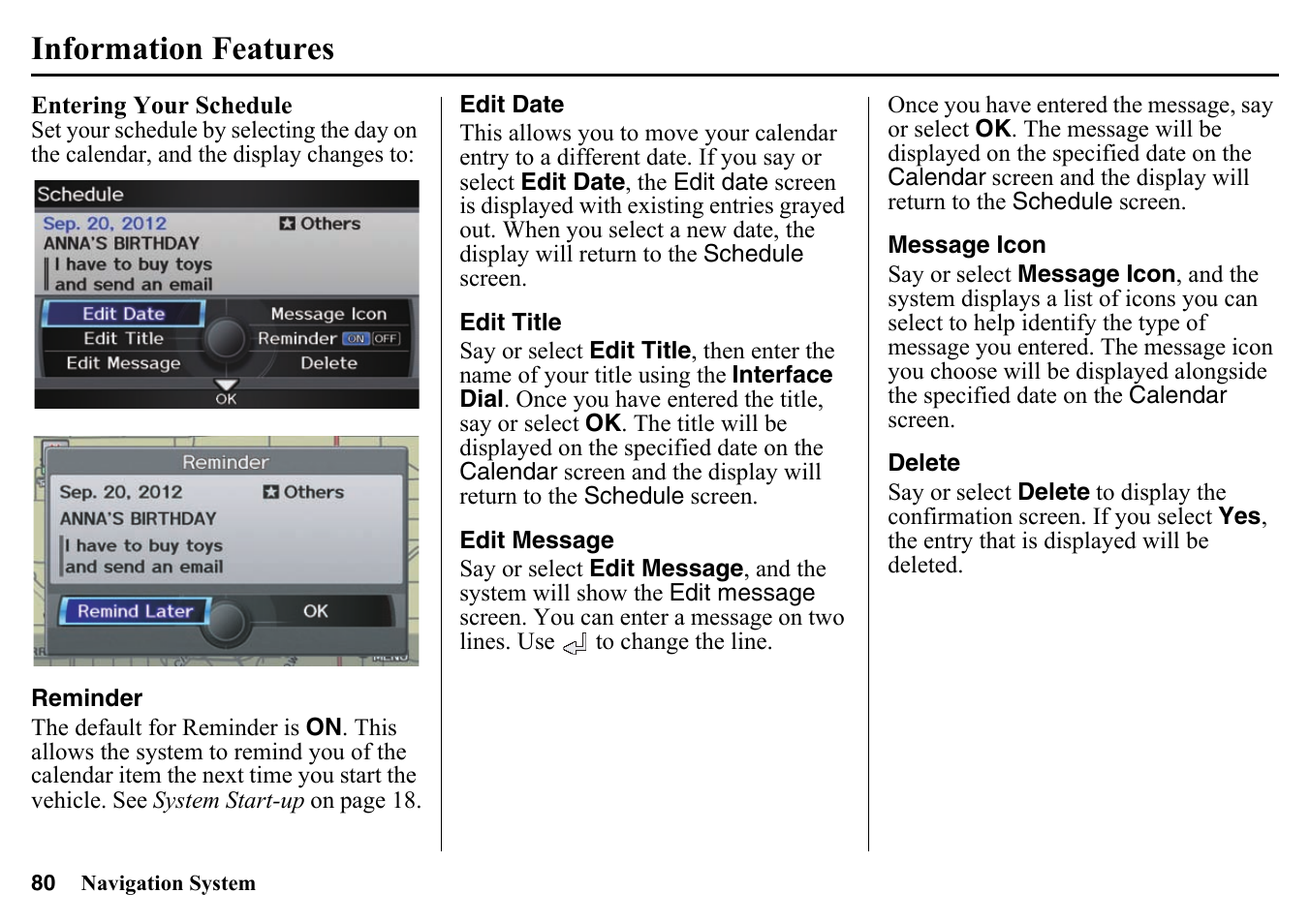 Information features | HONDA 2015 Pilot - Navigation Manual User Manual | Page 80 / 175