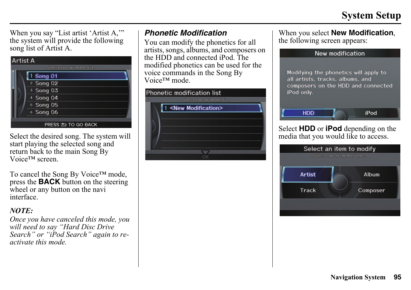 Phonetic modification, System setup | HONDA 2015 Pilot - Navigation Manual User Manual | Page 95 / 175