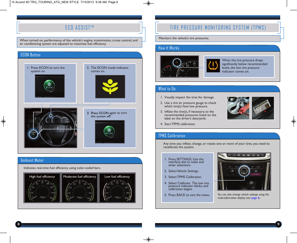 Eco assist, Tire pressure monitoring system (tpms) | HONDA 1984 Accord Sedan (Touring) - Technology Reference Guide User Manual | Page 6 / 24