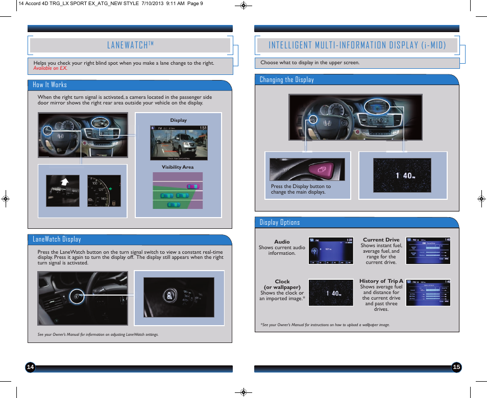 P.15, Intelligent multi-information display (i-mid), Lanewatch | HONDA 1984 Accord Sedan (LX, Sport, and EX) - Technology Reference Guide User Manual | Page 9 / 15