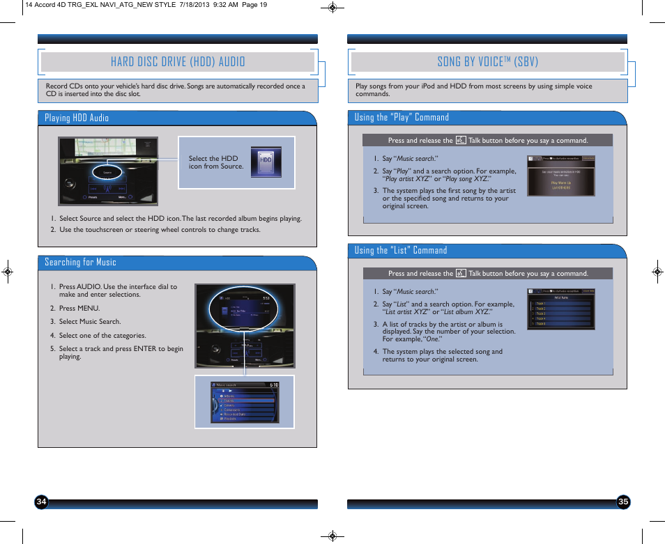 Song by voice, Sbv), Hard disc drive (hdd) audio | HONDA 1984 Accord Sedan (EX-L with Navigation) - Technology Reference Guide User Manual | Page 19 / 22