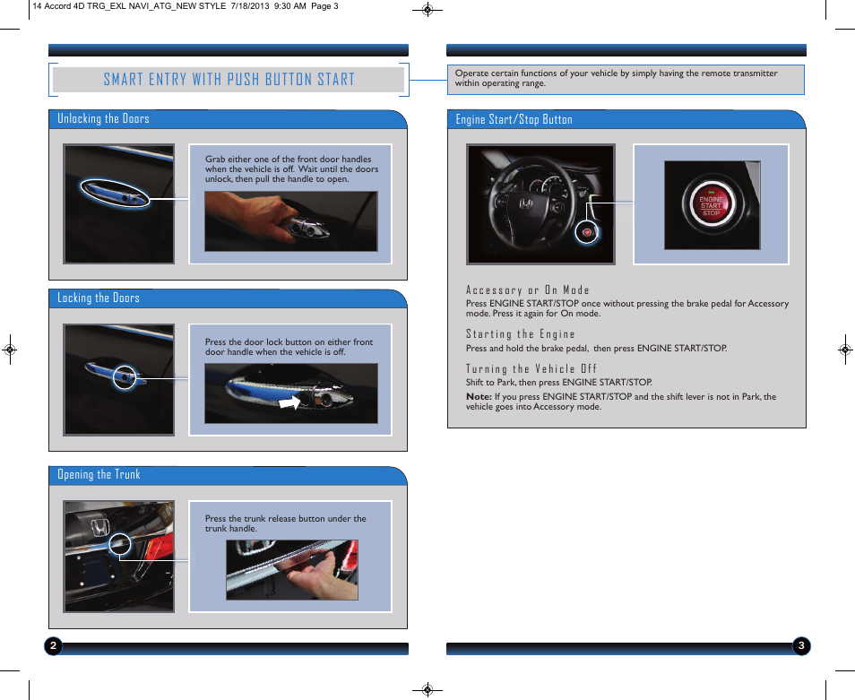 Smart entry with push button start | HONDA 1984 Accord Sedan (EX-L with Navigation) - Technology Reference Guide User Manual | Page 3 / 22