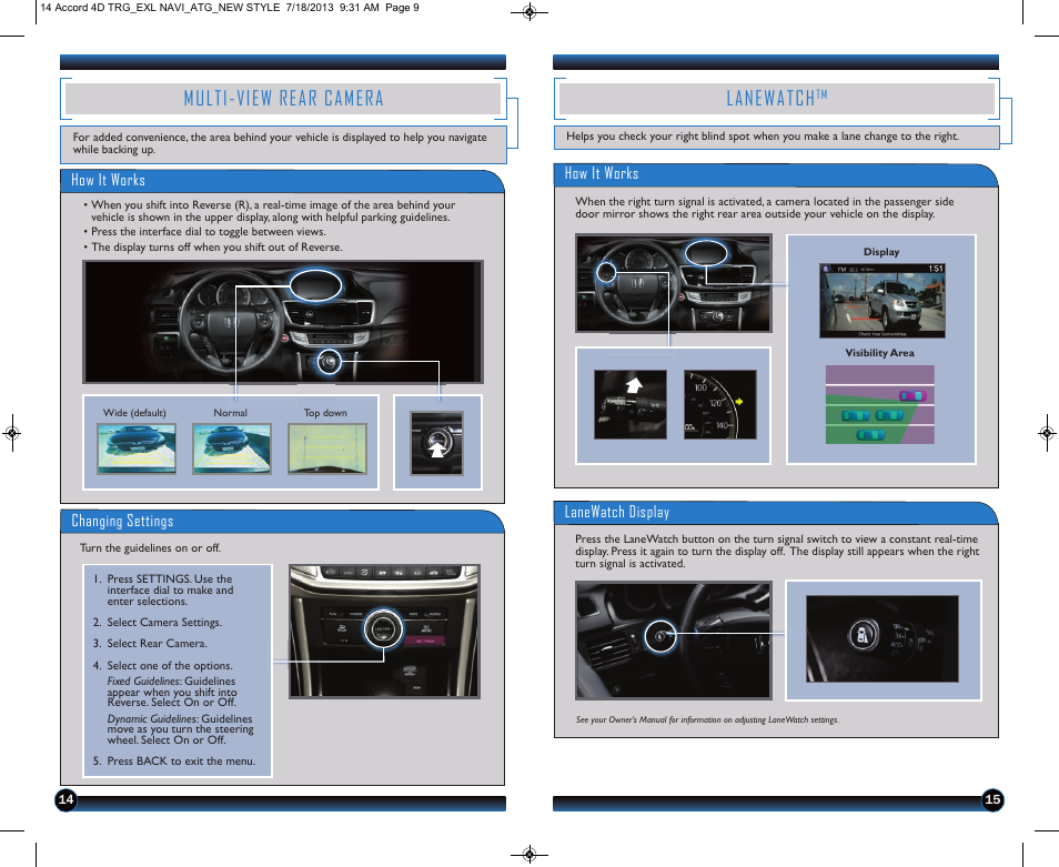 Multi-view rear camera, Lanewatch | HONDA 1984 Accord Sedan (EX-L with Navigation) - Technology Reference Guide User Manual | Page 9 / 22