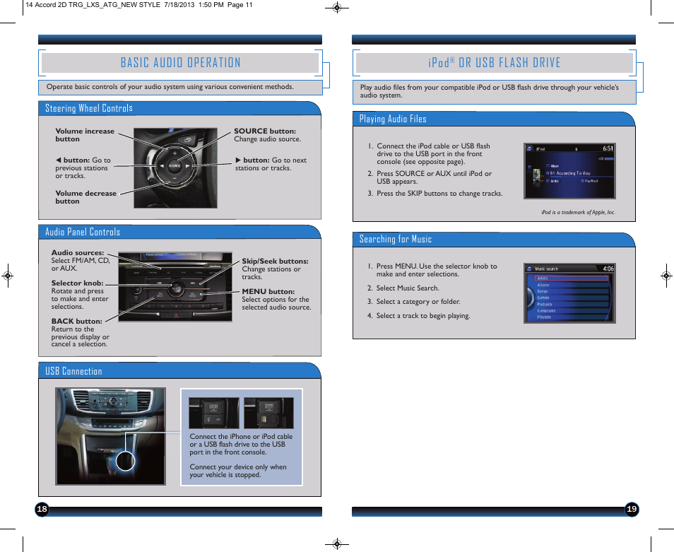 P.18, Basic audio operation, Ipod | Or usb flash drive | HONDA 1984 Accord Coupe (LX-S) - Technology Reference Guide User Manual | Page 11 / 13