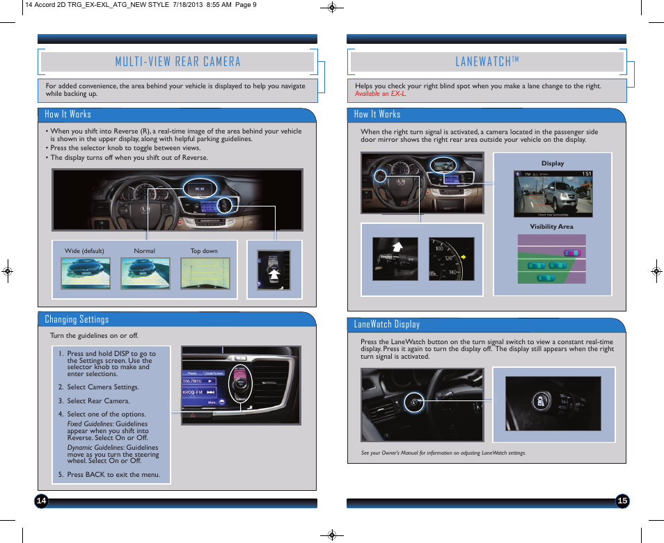 Multi-view rear camera, Lanewatch | HONDA 1984 Accord Sedan (EX & EX-L) - Technology Reference Guide User Manual | Page 9 / 18