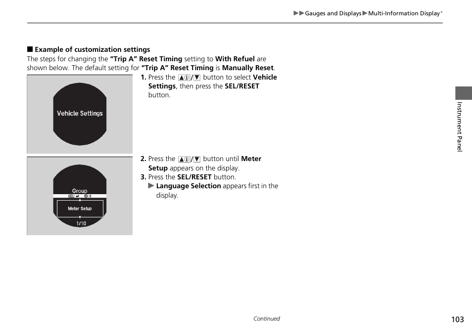 Example of customization settings | HONDA 1984 Accord Sedan - Owner's Manual User Manual | Page 104 / 593