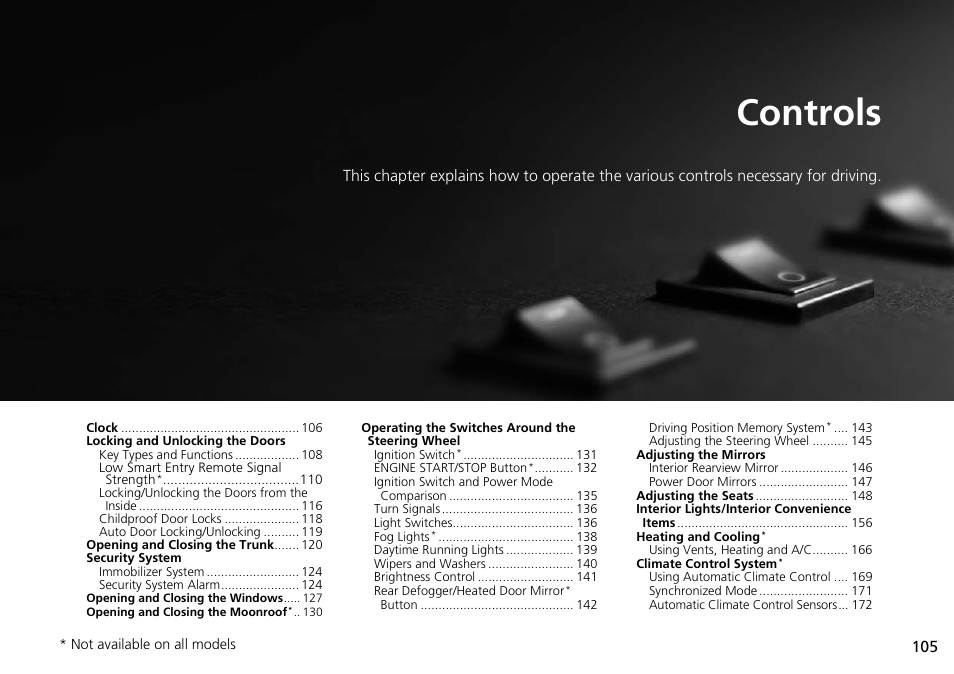 Controls, P 105) | HONDA 1984 Accord Sedan - Owner's Manual User Manual | Page 106 / 593