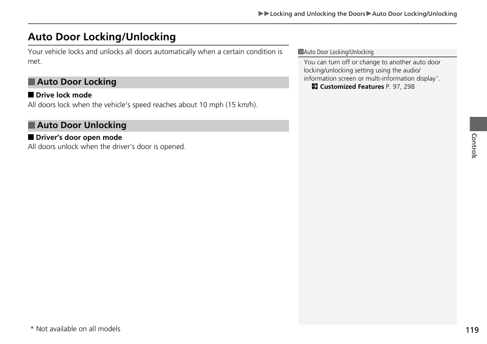 Auto door locking/unlocking | HONDA 1984 Accord Sedan - Owner's Manual User Manual | Page 120 / 593