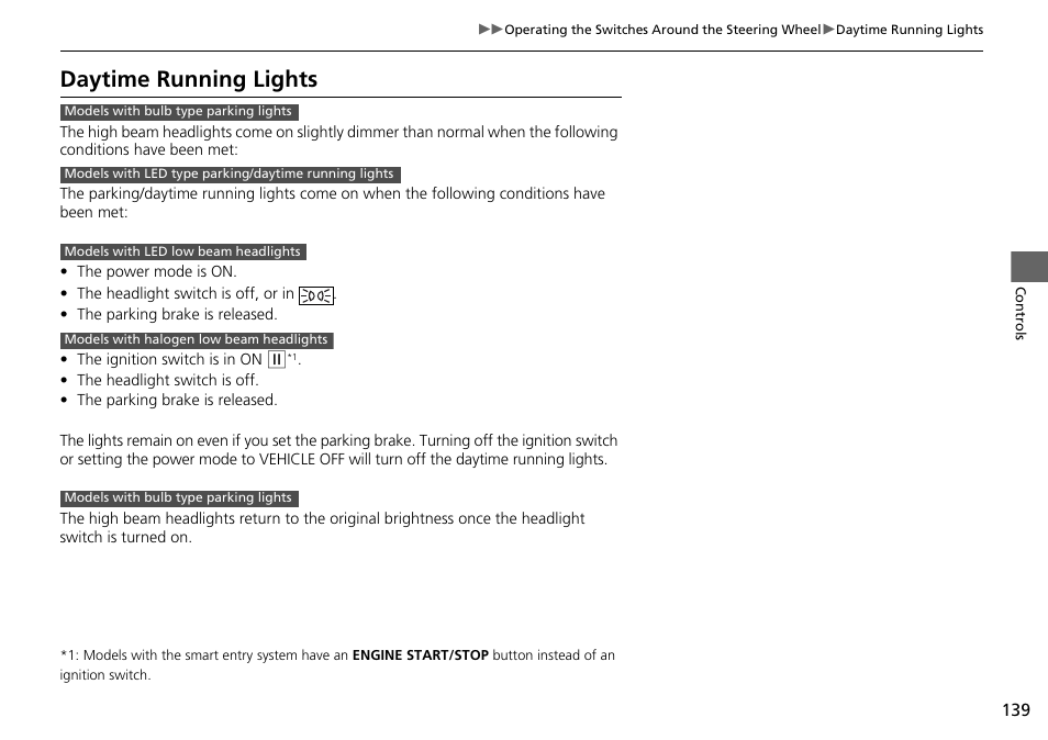 Daytime running lights | HONDA 1984 Accord Sedan - Owner's Manual User Manual | Page 140 / 593