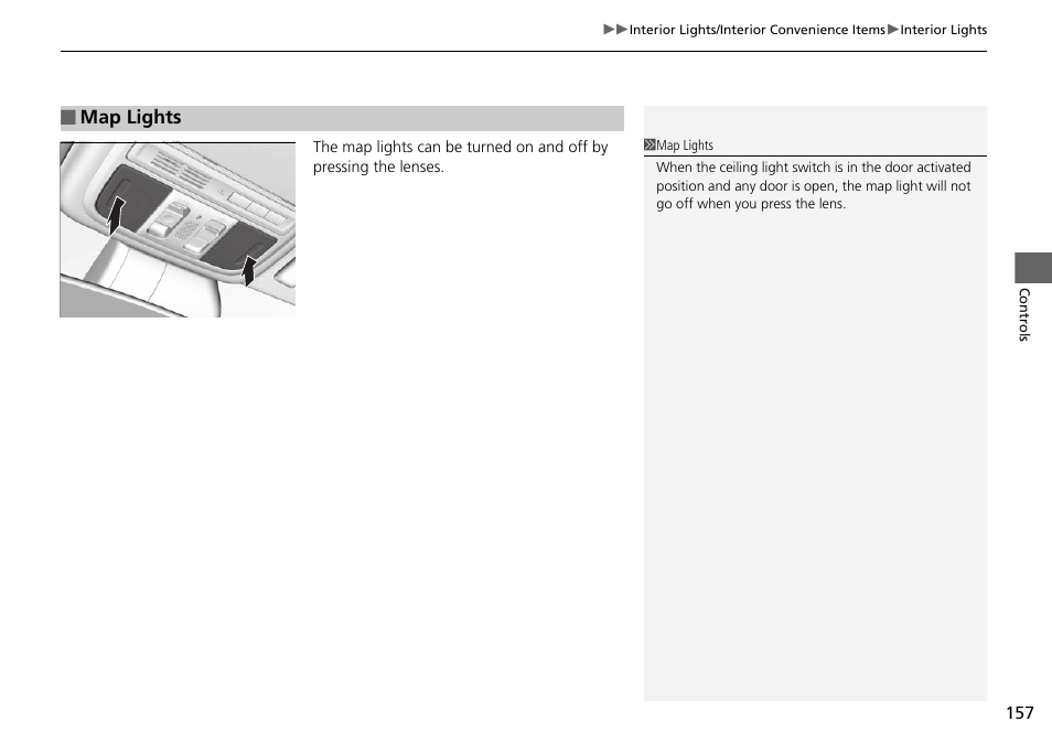 P 157), Map lights | HONDA 1984 Accord Sedan - Owner's Manual User Manual | Page 158 / 593