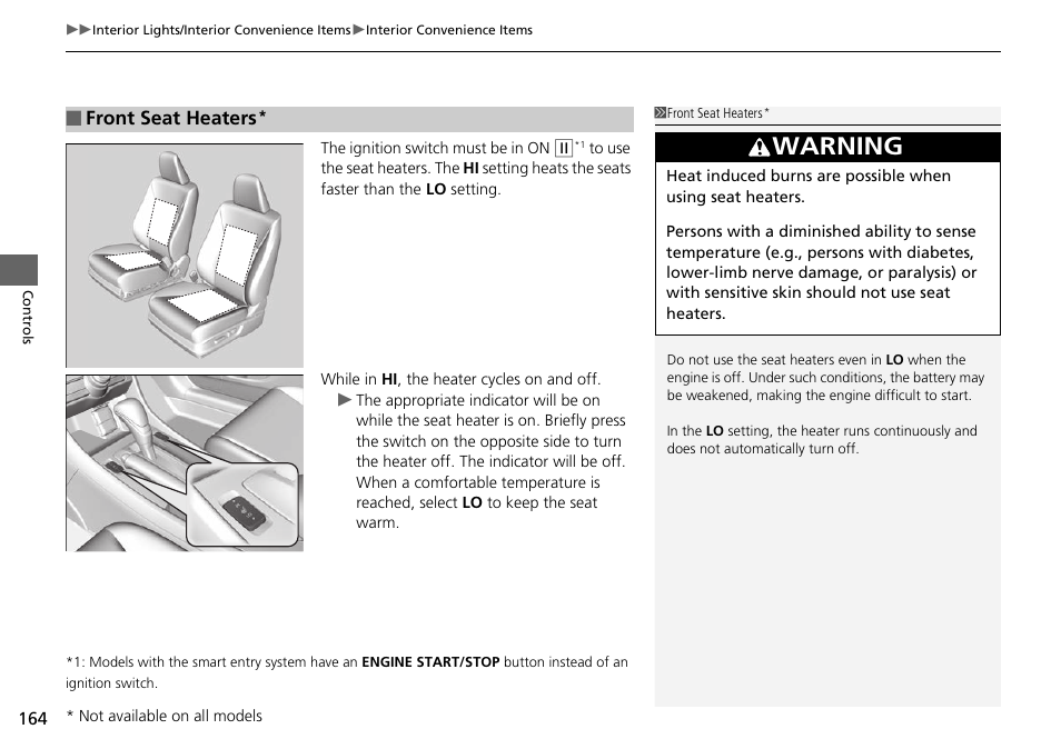 P 164), Warning | HONDA 1984 Accord Sedan - Owner's Manual User Manual | Page 165 / 593