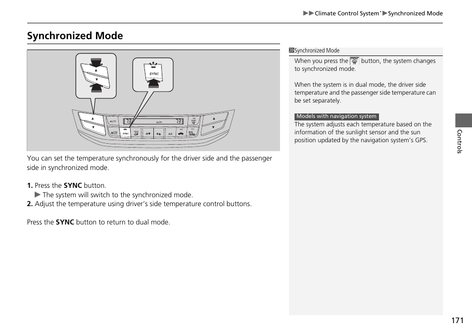 Synchronized mode | HONDA 1984 Accord Sedan - Owner's Manual User Manual | Page 172 / 593