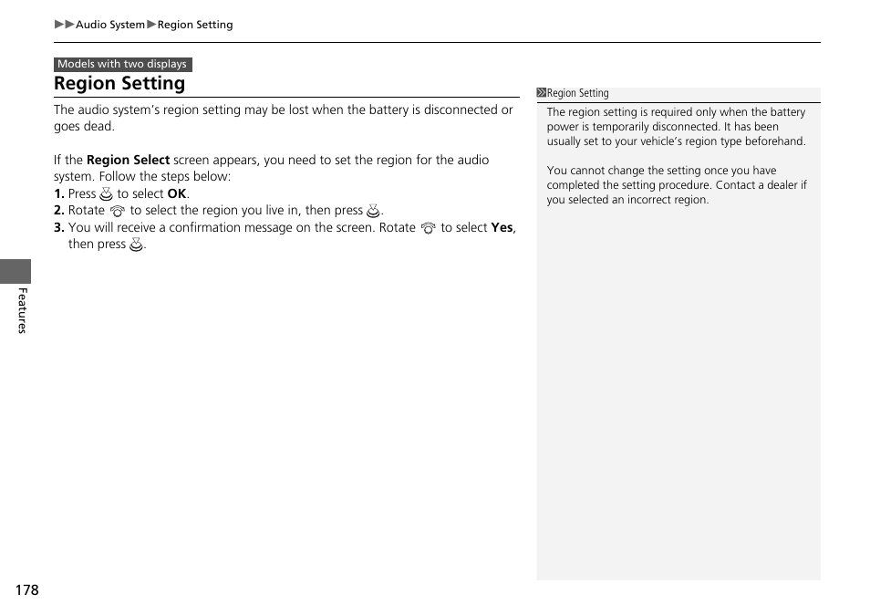 Region setting | HONDA 1984 Accord Sedan - Owner's Manual User Manual | Page 179 / 593