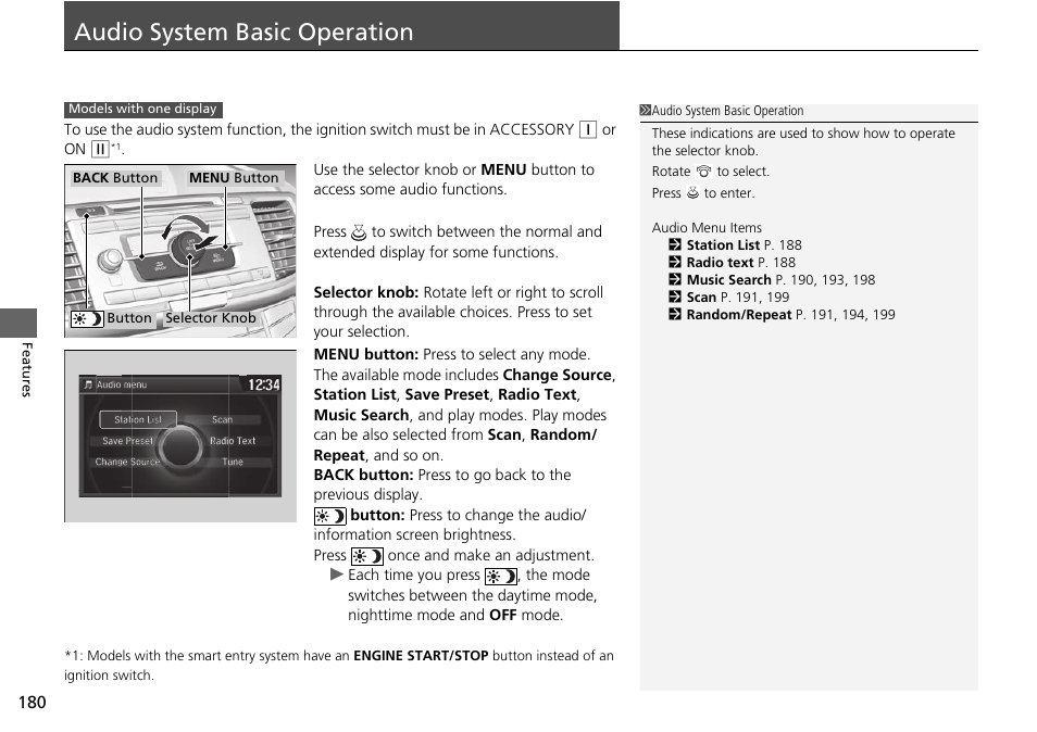 Audio system basic operation p. 180, P 180, 202, 235, P 180) | Audio system basic operation | HONDA 1984 Accord Sedan - Owner's Manual User Manual | Page 181 / 593