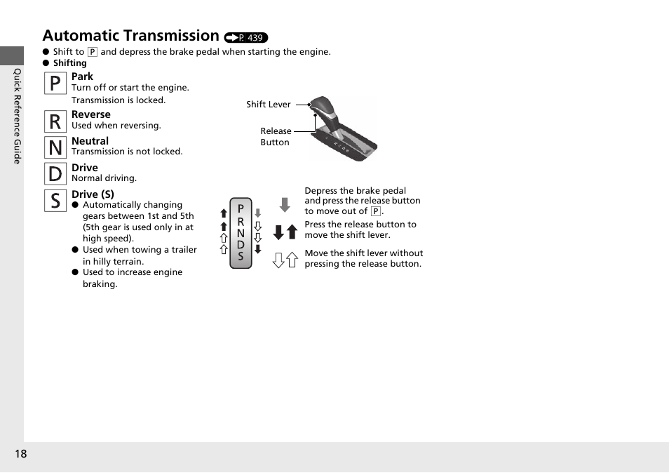 Automatic transmission | HONDA 1984 Accord Sedan - Owner's Manual User Manual | Page 19 / 593