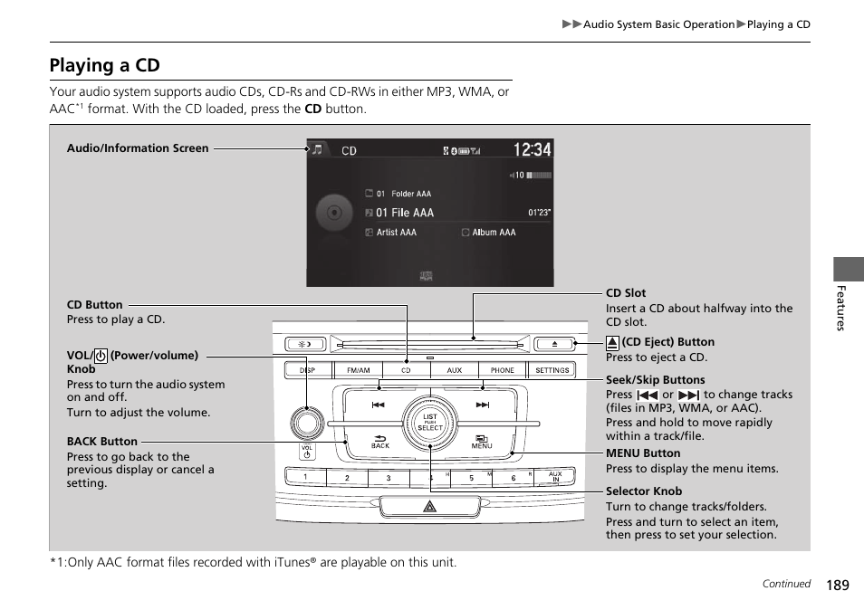 Playing a cd | HONDA 1984 Accord Sedan - Owner's Manual User Manual | Page 190 / 593