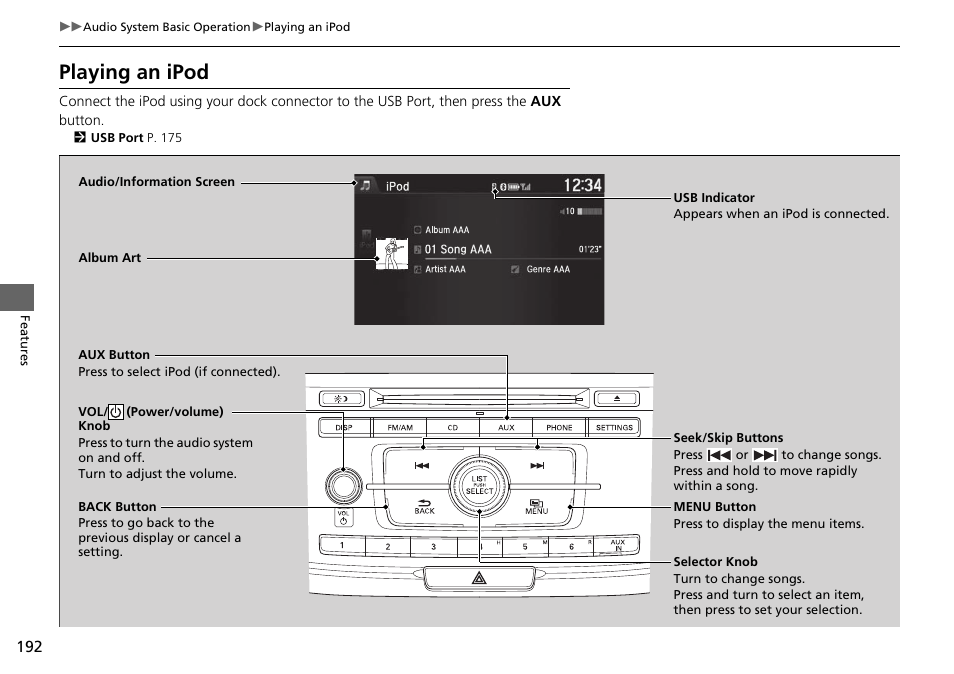 Playing an ipod | HONDA 1984 Accord Sedan - Owner's Manual User Manual | Page 193 / 593