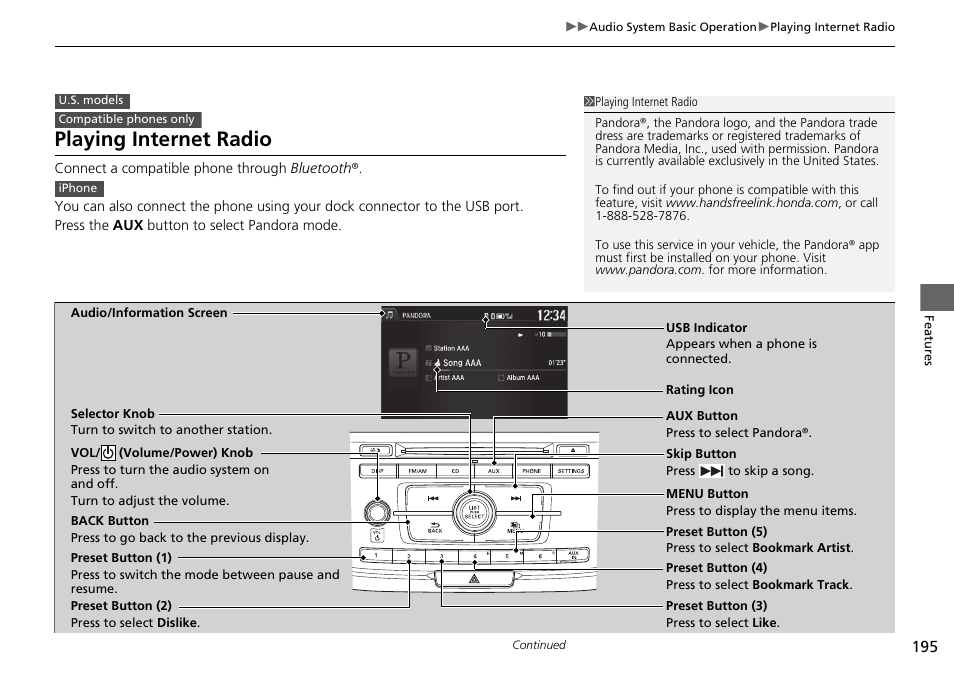 Playing internet radio | HONDA 1984 Accord Sedan - Owner's Manual User Manual | Page 196 / 593