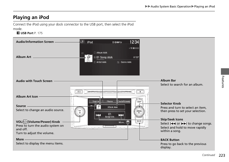 Playing an ipod | HONDA 1984 Accord Sedan - Owner's Manual User Manual | Page 224 / 593