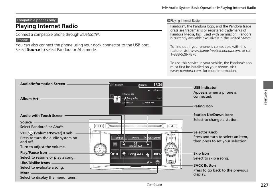 Playing internet radio | HONDA 1984 Accord Sedan - Owner's Manual User Manual | Page 228 / 593