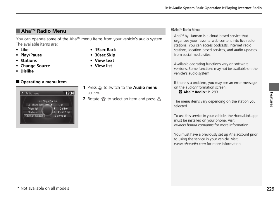 Radio menu | HONDA 1984 Accord Sedan - Owner's Manual User Manual | Page 230 / 593