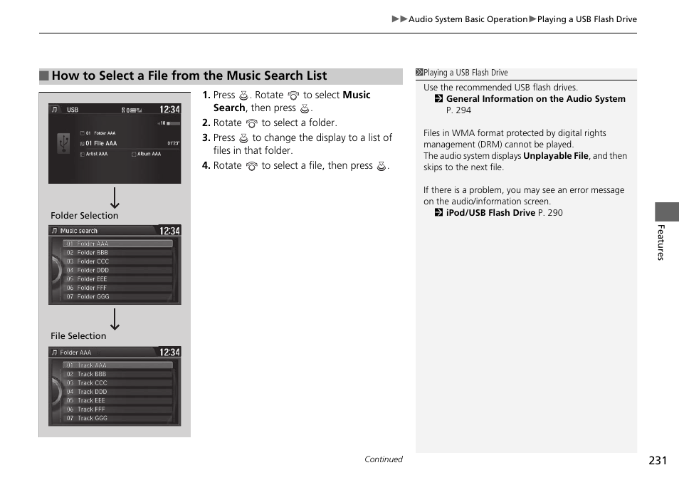 How to select a file from the music search list | HONDA 1984 Accord Sedan - Owner's Manual User Manual | Page 232 / 593