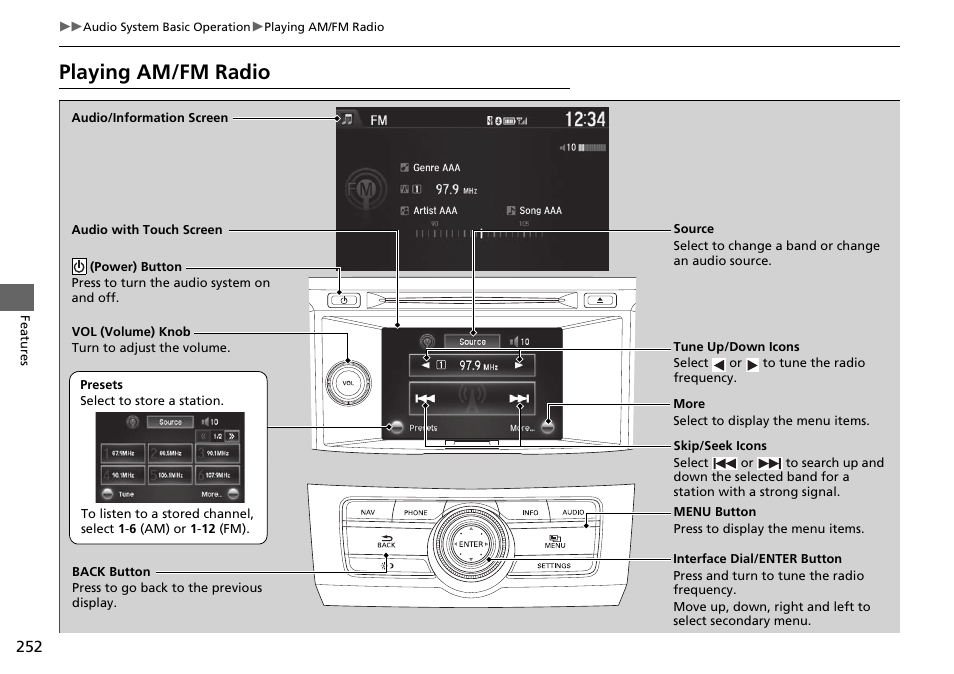 Playing am/fm radio | HONDA 1984 Accord Sedan - Owner's Manual User Manual | Page 253 / 593