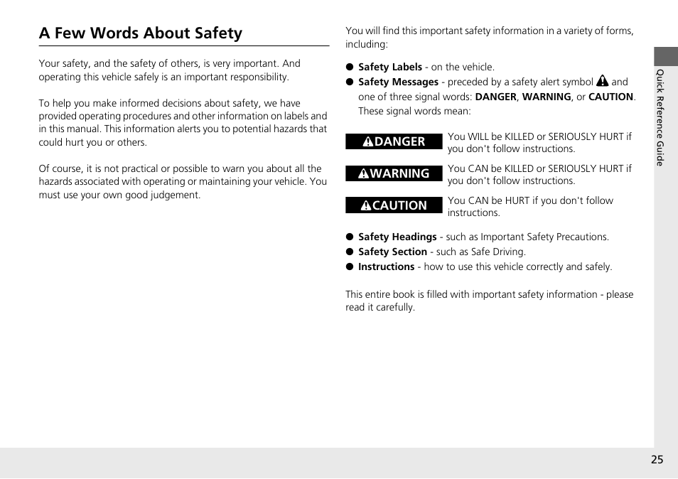 A few words about safety | HONDA 1984 Accord Sedan - Owner's Manual User Manual | Page 26 / 593