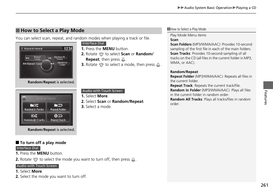 How to select a play mode | HONDA 1984 Accord Sedan - Owner's Manual User Manual | Page 262 / 593