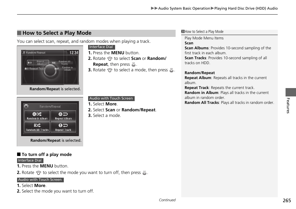 How to select a play mode | HONDA 1984 Accord Sedan - Owner's Manual User Manual | Page 266 / 593