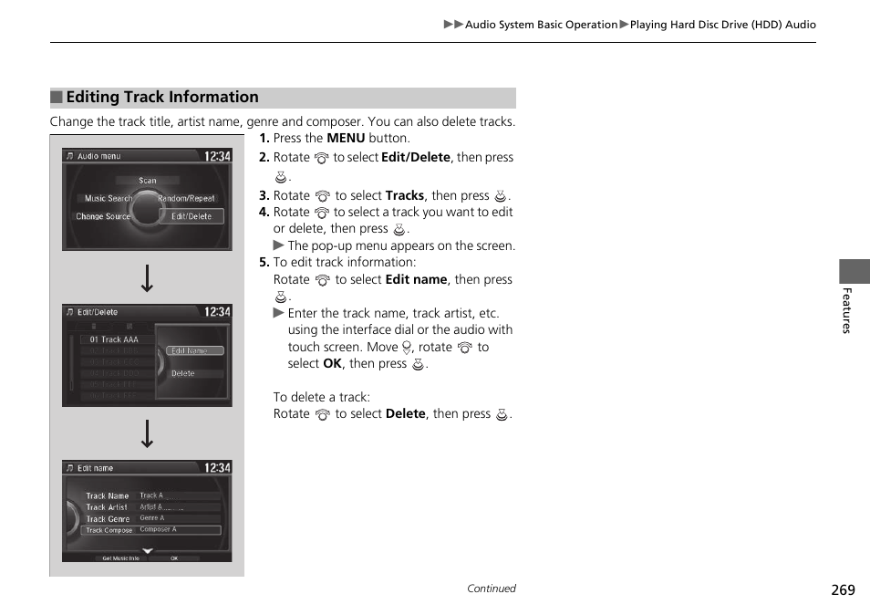 Editing track information | HONDA 1984 Accord Sedan - Owner's Manual User Manual | Page 270 / 593