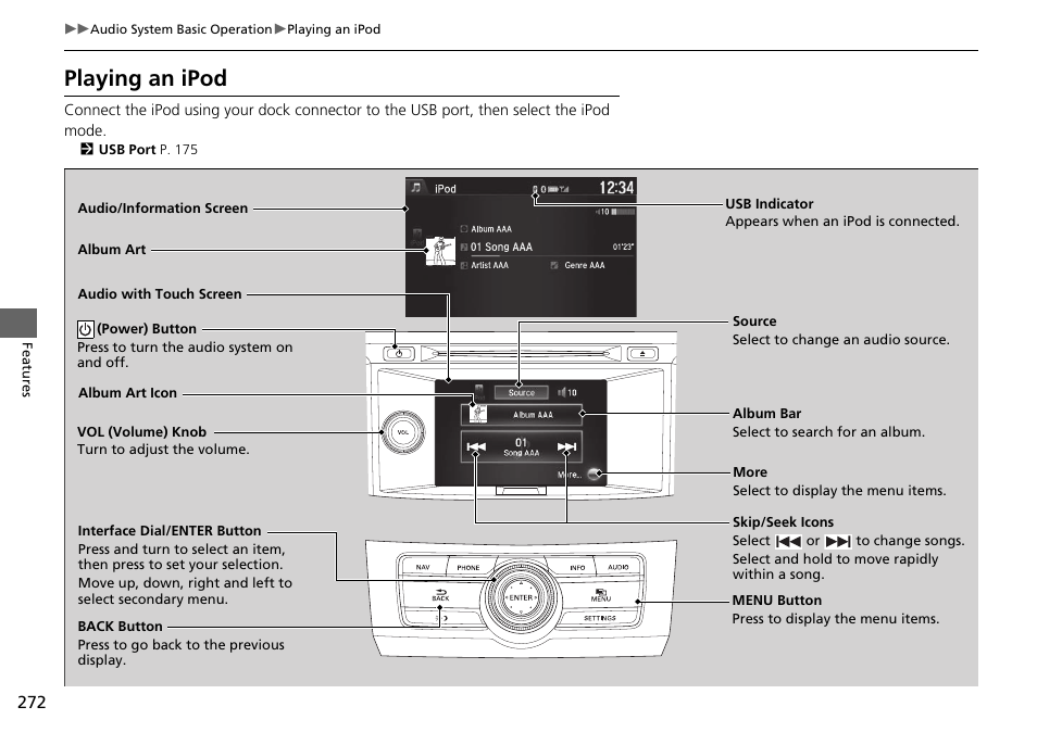 Playing an ipod | HONDA 1984 Accord Sedan - Owner's Manual User Manual | Page 273 / 593