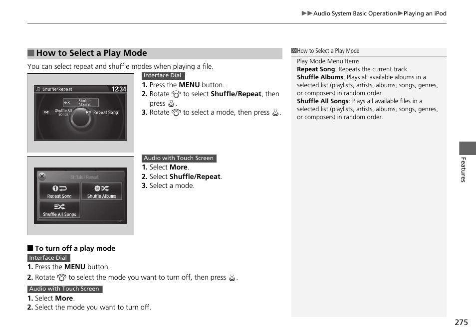 How to select a play mode | HONDA 1984 Accord Sedan - Owner's Manual User Manual | Page 276 / 593