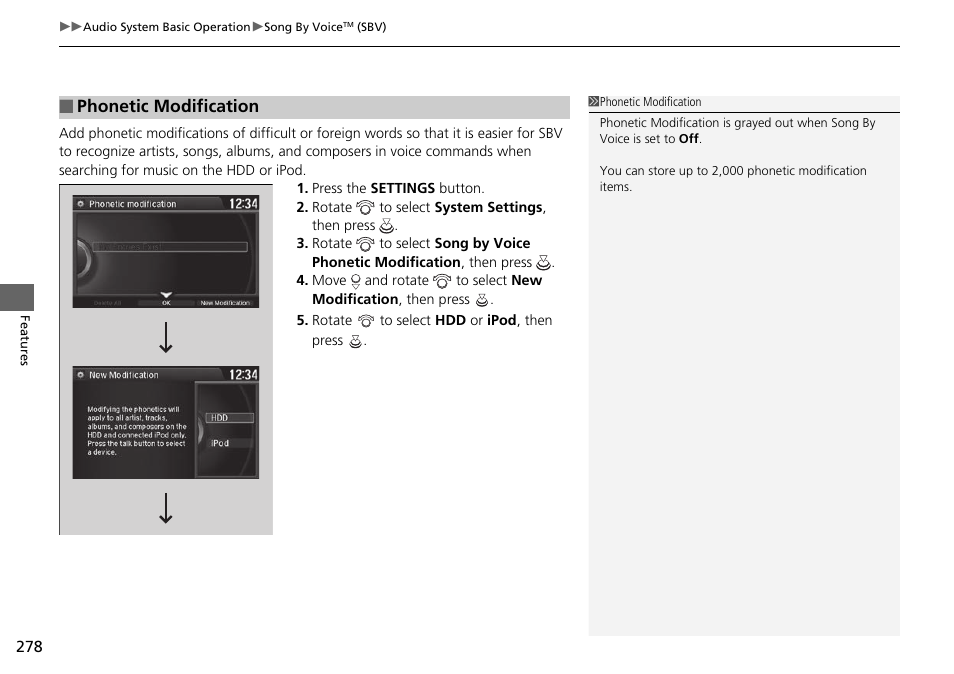 Phonetic modification p. 278, Phonetic modification | HONDA 1984 Accord Sedan - Owner's Manual User Manual | Page 279 / 593