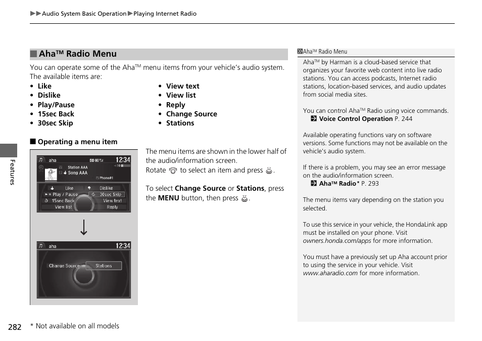 Radio menu | HONDA 1984 Accord Sedan - Owner's Manual User Manual | Page 283 / 593