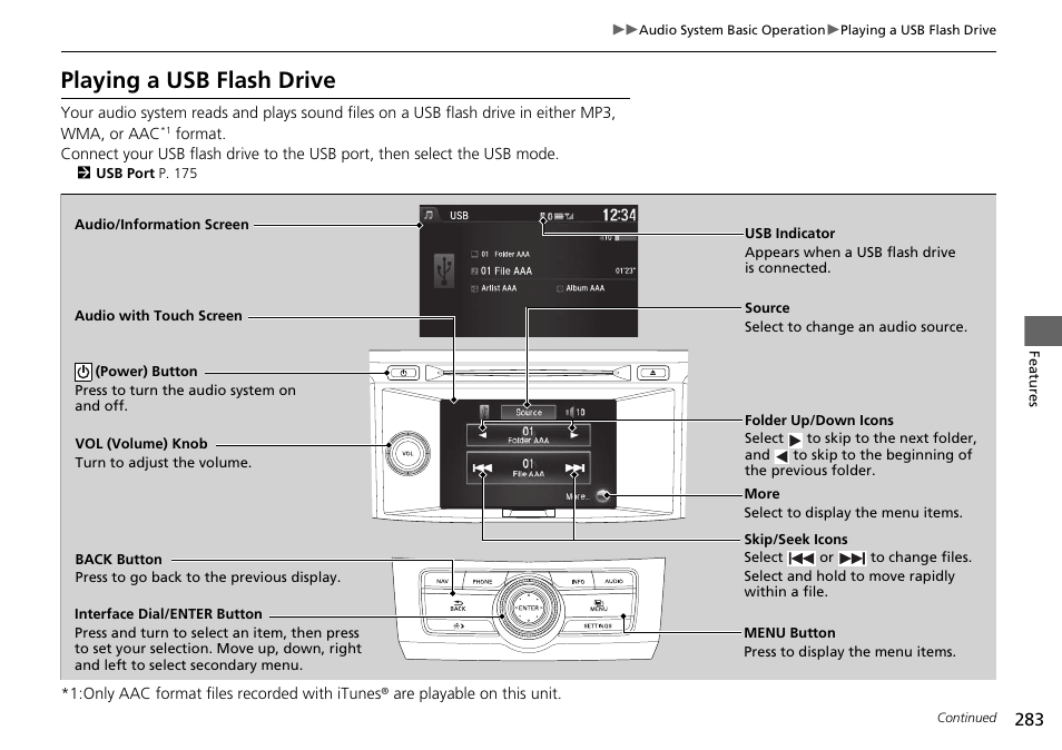 Playing a usb flash drive | HONDA 1984 Accord Sedan - Owner's Manual User Manual | Page 284 / 593