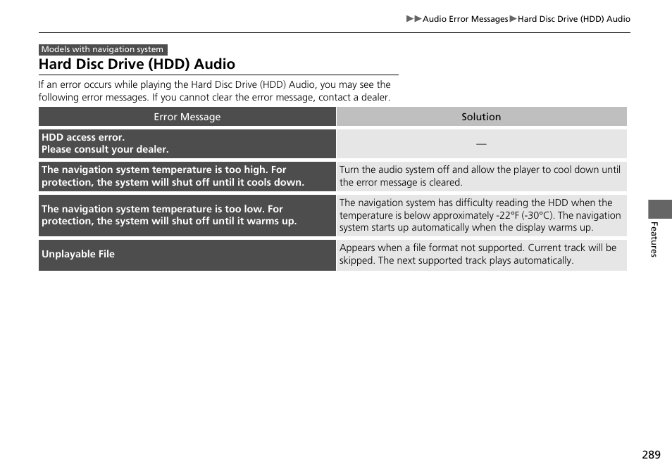 Hard disc drive (hdd) audio | HONDA 1984 Accord Sedan - Owner's Manual User Manual | Page 290 / 593