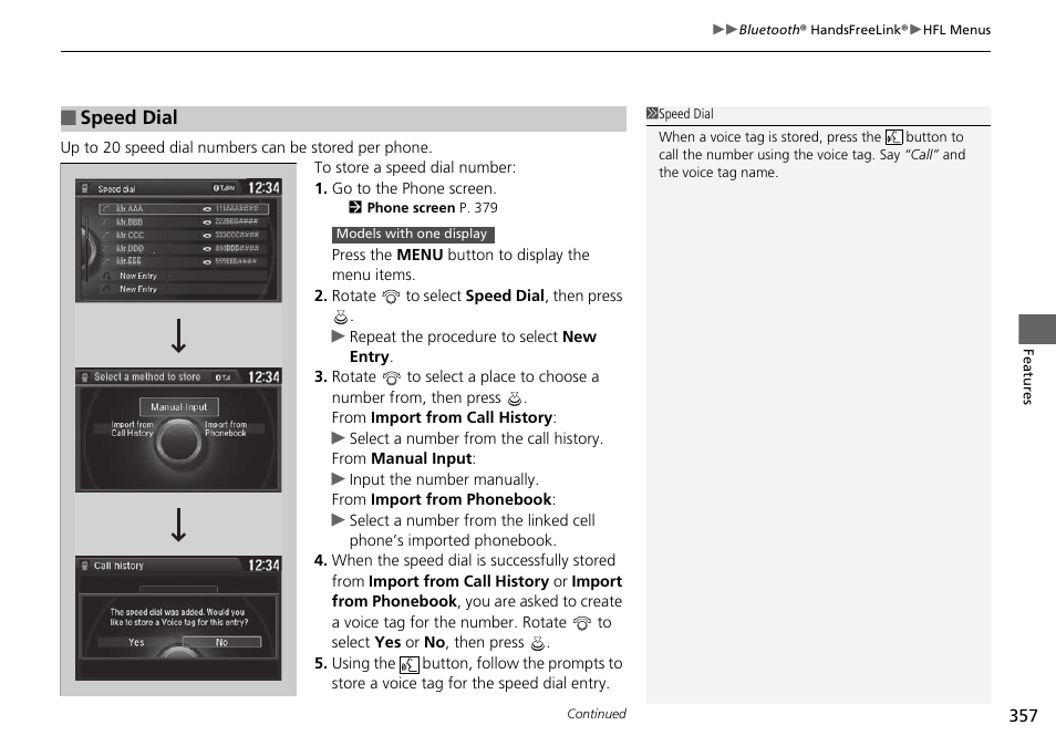 Speed dial p. 357, Speed dial | HONDA 1984 Accord Sedan - Owner's Manual User Manual | Page 358 / 593