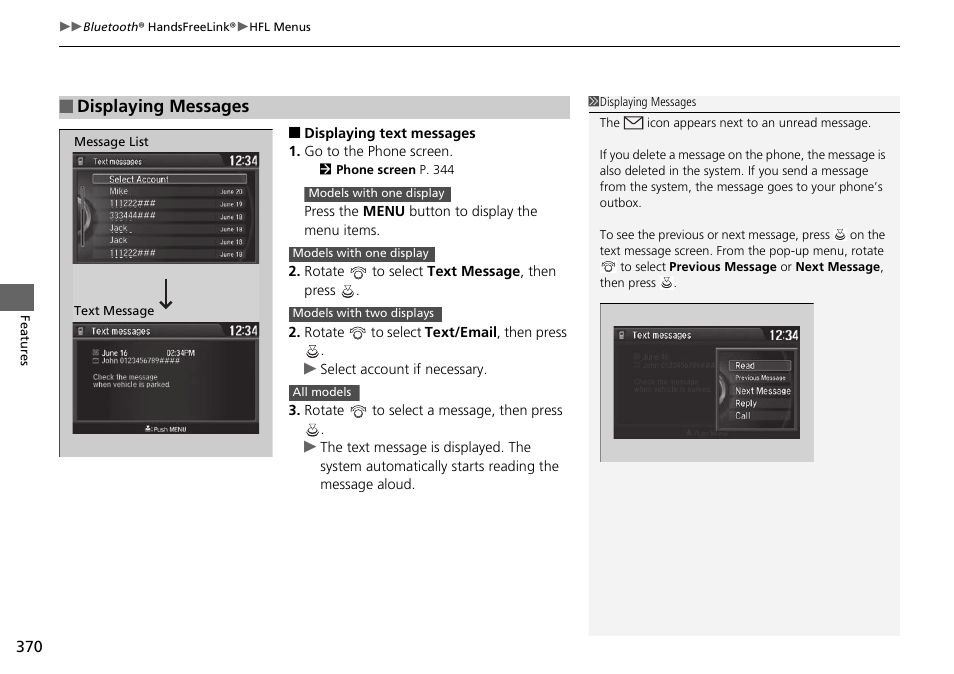 Displaying messages | HONDA 1984 Accord Sedan - Owner's Manual User Manual | Page 371 / 593