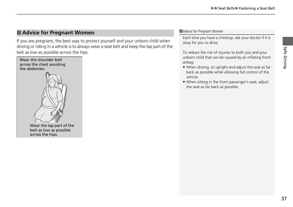 Advice for pregnant women | HONDA 1984 Accord Sedan - Owner's Manual User Manual | Page 38 / 593