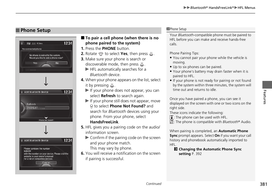 Phone setup, Phone setup p. 381 | HONDA 1984 Accord Sedan - Owner's Manual User Manual | Page 382 / 593