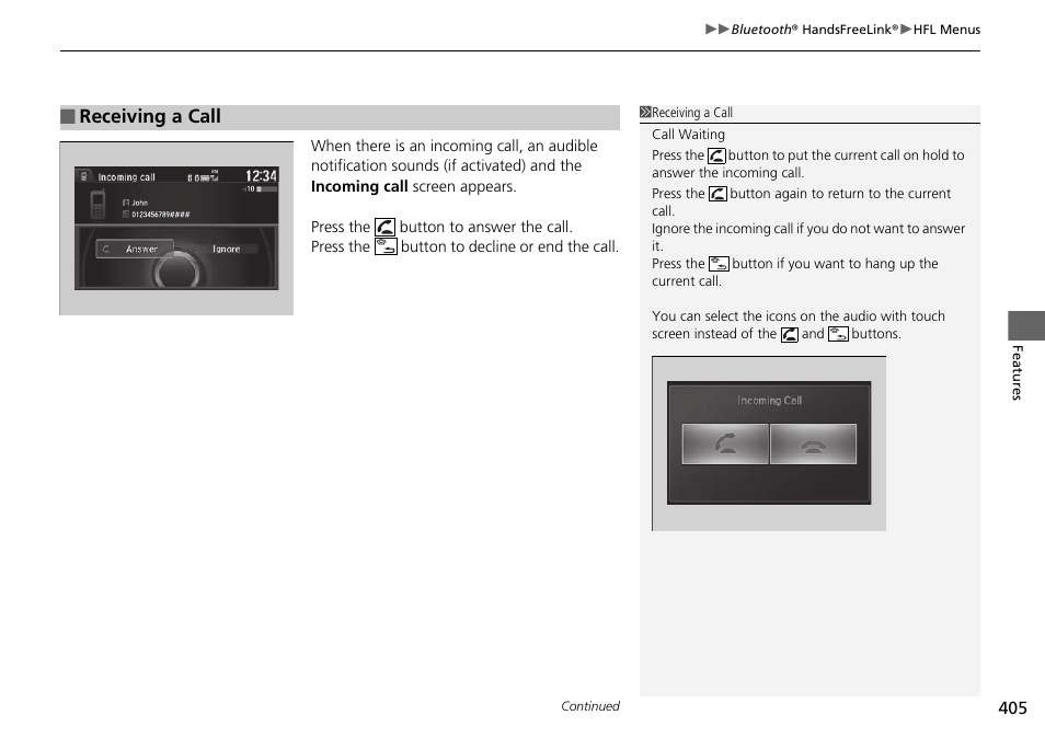 Receiving a call | HONDA 1984 Accord Sedan - Owner's Manual User Manual | Page 406 / 593