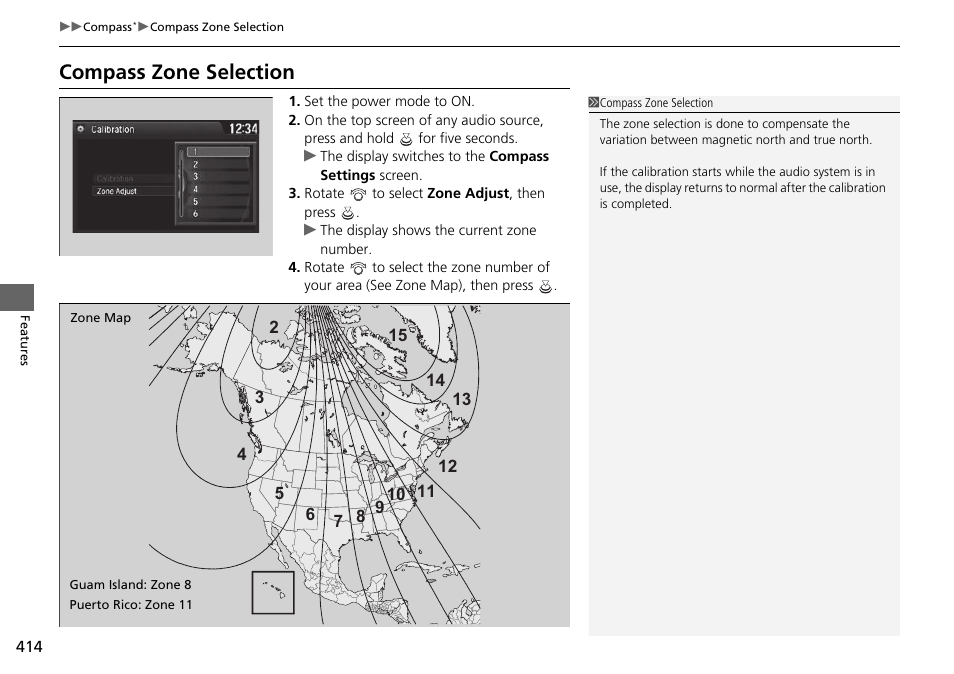 Compass zone selection | HONDA 1984 Accord Sedan - Owner's Manual User Manual | Page 415 / 593